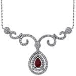 گردنبند طلا و جواهر با نگین یاقوت قرمز و الماس تراش برلیان مدل: ndf1371 