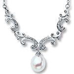 گردنبند طلا و جواهر با نگین مروارید و الماس تراش برلیان مدل: ndf1373 