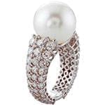 انگشتر طلای سفید زنانه با نگین مروارید و الماس تراش برلیان:مدل rgf1666