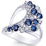 انگشتر طلای سفید زنانه با نگین یاقوت کبود و الماس تراش برلیان:مدل rgf1671