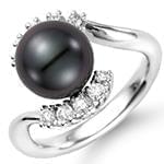 انگشتر طلای سفید زنانه با نگین مروارید و الماس تراش برلیان:مدل rgf1675