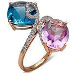 انگشتر طلای رزگلد با نگین آمتیس، توپاز و الماس تراش برلیان طرح قلب:مدل rgf1677