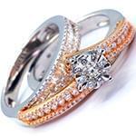 حلقه ازدواج و پشت حلقه ازدواج با نگین الماس تراش برلیان و باگت مدل: RDF1135