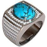 انگشتر طلای سفید و جواهر با نگین الماس تراش برلیان و فیروزه مدل rgm1602 