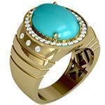 انگشتر مردانه برلیان و فیروزه طلای زرد 18 عیار مدلrgm1606