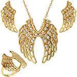 نیم ست آویز، انگشتر و گوشواره برلیان با طلای زرد طرح بال فرشته : مدل hdset2109 