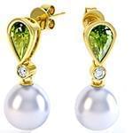 گوشواره طلای زنانه زبرجد، مروارید و الماس تراش برلیان مدل: edf1553 