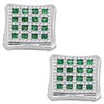 دکمه سردست طلای سفید با نگین الماس تراش برلیان و زمرد مدل: cdm1308 