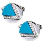 دکمه سردست طلای سفید با نگین الماس تراش برلیان و فیروزه مدل: cdm1309 