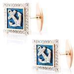 دکمه سردست طلای زرد با نگین الماس تراش برلیان طرح لنگر مدل: cdm1311 