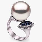 انگشتر طلای زنانه با نگین مروارید، یاقوت کبود و الماس تراش برلیان:مدل rgf1681 