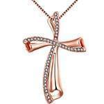 پلاک صلیب طلای رزگلد با نگین الماس تراش برلیان مدل: gpm1058