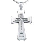 پلاک صلیب طلای سفید با نگین الماس تراش برلیان مدل: gpm1060