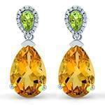 گوشواره طلای زنانه سیترین، زبرجد و الماس تراش برلیان مدل: edf1565