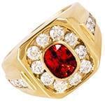 انگشتر طلای زرد آقایان با نگین الماس تراش برلیان و یاقوت قرمز مدل rgm1610 