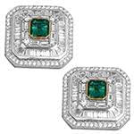 دکمه سردست طلای سفید با نگین الماس تراش برلیان و باگت مدل: cdm1321