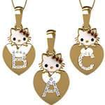 گردنبند کیتی حروف طلا و جواهر با نگین الماس تراش برلیان و یاقوت قرمز مدل: idn1079 