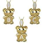 آویز پو pooh طلا و جواهر حرف A با نگین الماس تراش برلیان و یاقوت کبود مدل: idn1105 