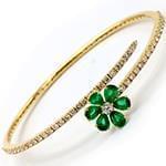 دستبند النگویی جواهر با نگین الماس تراش برلیان و زمرد طرح فلاور مدل: bng1073 