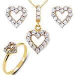 نیم ست آویز، انگشتر و گوشواره برلیان با طلای زرد طرح قلب : مدل hdset2110 