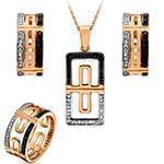 نیم ست آویز، انگشتر و گوشواره برلیان سیاه و سفید با طلای رزگلد: مدل hdset2113 