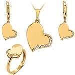 نیم ست آویز، انگشتر و گوشواره برلیان با طلای زرد طرح قلب : مدل hdset2114 