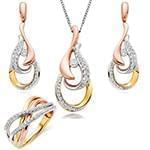 نیم ست گردنی، گوشواره و انگشتر طلا با نگین الماس تراش برلیان: مدل hdset2117 