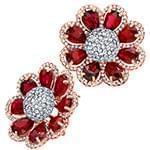 گوشواره یاقوت قرمز زنانه و الماس تراش برلیان با طلای رزگلد طرح گل مدل: edf1570 