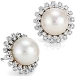 گوشواره مروارید زنانه و الماس تراش برلیان با طلای سفید مدل: edf1571 