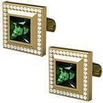 دکمه سردست طلای زرد با نگین الماس تراش برلیان و زمرد مدل: cdm1332 