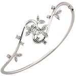 دستبند النگویی جواهر با نگین الماس تراش برلیان طرح فلاور مدل: bng1076