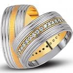 حلقه ست ازدواج طلا زرد و سفید با نگین الماس تراش برلیان مدل: srd1637