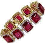 دستبند آنتیک طلای زنانه با نگین الماس تراش برلیان و یاقوت قرمز مدل: bdf1280 