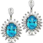 گوشواره طلاسفید جدید با نگین توپاز و الماس تراش باگت مدل : edf1586