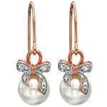 گوشواره طلا آویزی زنانه با نگین مروارید و الماس تراش برلیان مدل : edf1589