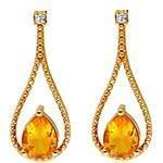 گوشواره طلا میخی زنانه با نگین سیترین و الماس تراش برلیان مدل : edf1590