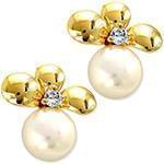 گوشواره مروارید میخی طلا زرد با نگین الماس تراش برلیان مدل : edf1595