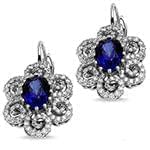 گوشواره یاقوت کبود طلا سفید با نگین گارنت و الماس تراش برلیان مدل : edf1596