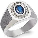 انگشتر طلای سفید یاقوت کبود و نگین الماس تراش برلیان طرح اسپرت مدل: rgm1624