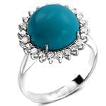 انگشتر فیروزه زنانه با نگین جواهر برلیان و طلای سفید جدید مدل: rgf1703