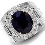 انگشتر طلای سفید با نگین یاقوت کبود و الماس تراش برلیان پایه رولکسی مدل: rgm1633