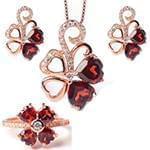 نیم ست طلای رزگلد جدید زنانه گارنت و الماس تراش برلیان طرح گل مدل: hsdf1529