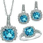 نیم ست طلا جدید زنانه توپاز آبی و الماس تراش برلیان مدل: hsdf1530