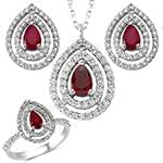 نیم ست طلای سفید جدید زنانه یاقوت قرمز و الماس تراش برلیان مدل: hsdf1536