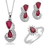 نیم ست طلا سفید زنانه با نگین یاقوت قرمز و الماس تراش برلیان مدل: hsdf1539