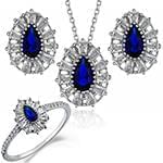 نیم ست طلا سفید جدید یاقوت کبود و الماس تراش برلیان مدل: hsdf1540