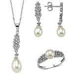 نیم ست طلا سفید جدید زنانه مروارید و الماس تراش برلیان مدل: hsdf1541