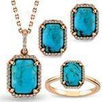 نیم‌ست طلای زرد فیروزه و الماس تراش برلیان طرح کلاسیک مدل: hsdf1542