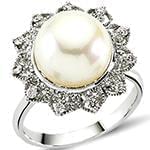 انگشتر مروارید سفید زنانه و الماس تراش برلیان با طلای سفید مدل: rgf1726