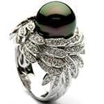 انگشتر مروارید سیاه و الماس تراش برلیان زنانه با طلای سفید مدل: rgf1730